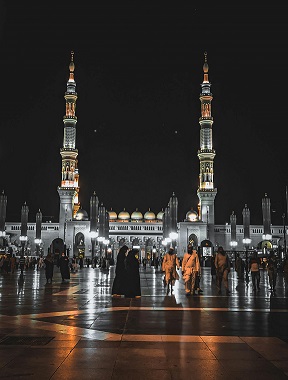 A Mosque Illuminated at Night