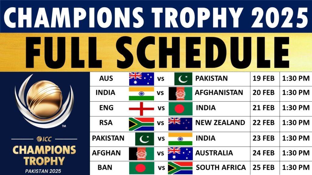 Cricket Champions Trophy 2025 Complete Schedule