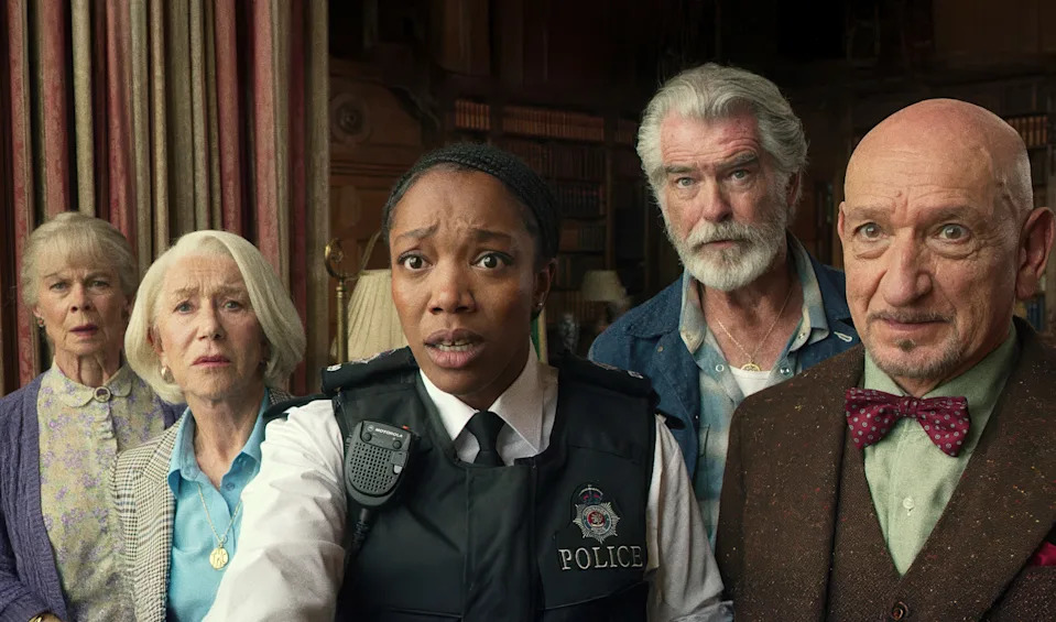 From left: Celia Imrie, Helen Mirren, Naomi Ackie, Pierce Brosnan and Ben Kingsley.
