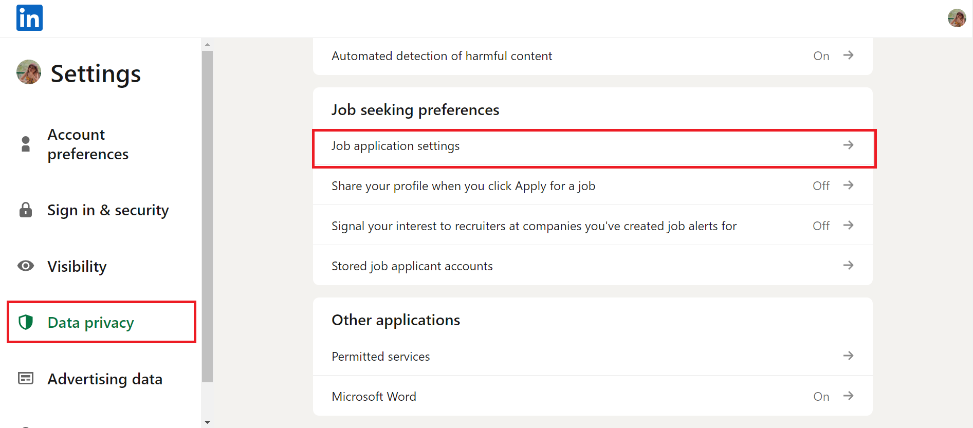 Click Job Application Settings | How to View Your Resume on LinkedIn